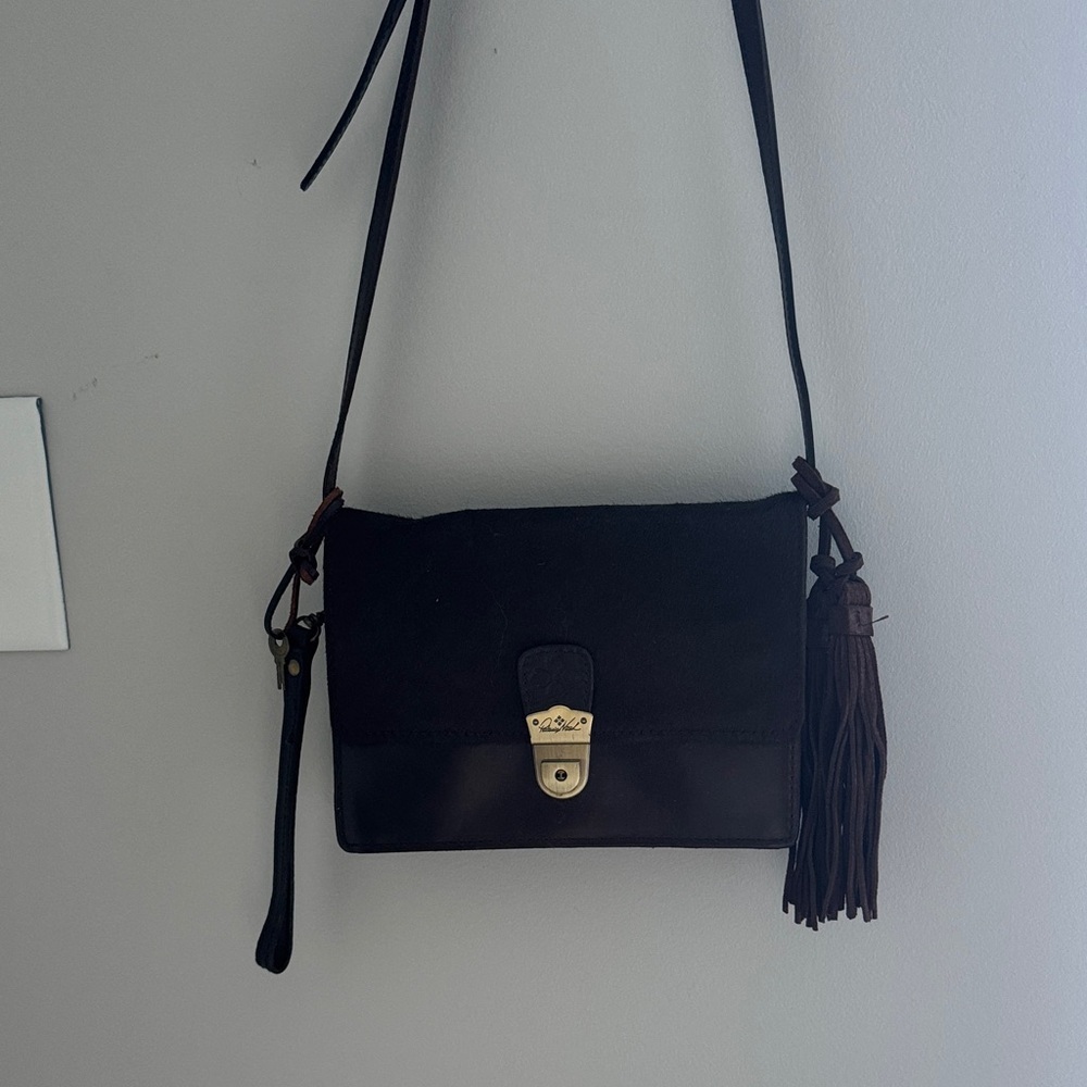 Women's Dark BrownLeather Crossbody Bag with Tassel Patricia Nash